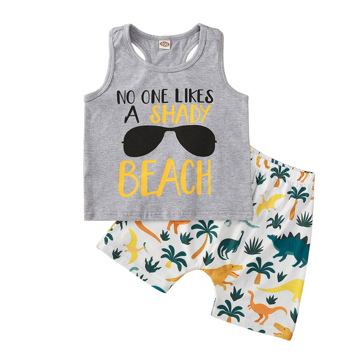 Boys' Shady Beach Tank and Dinosaur Plant Print Shorts Set