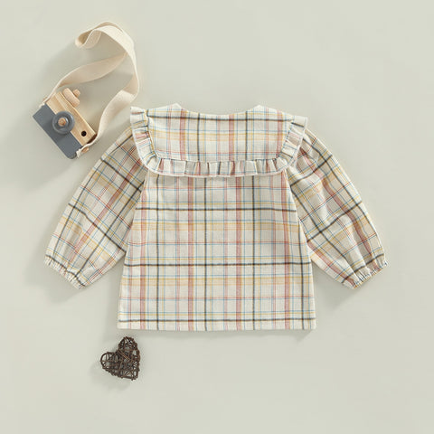 Plaid/Solid Doll Collar Full Sleeve Top