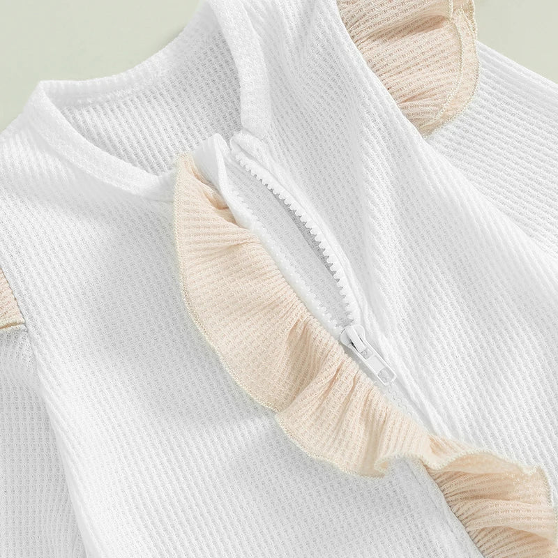 Blush Ruffle Ribbed Jumpsuit & Bow Set