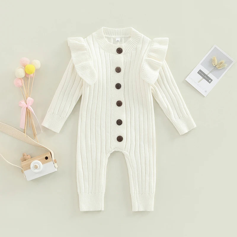 Cozy Ruffle Knit Button Romper