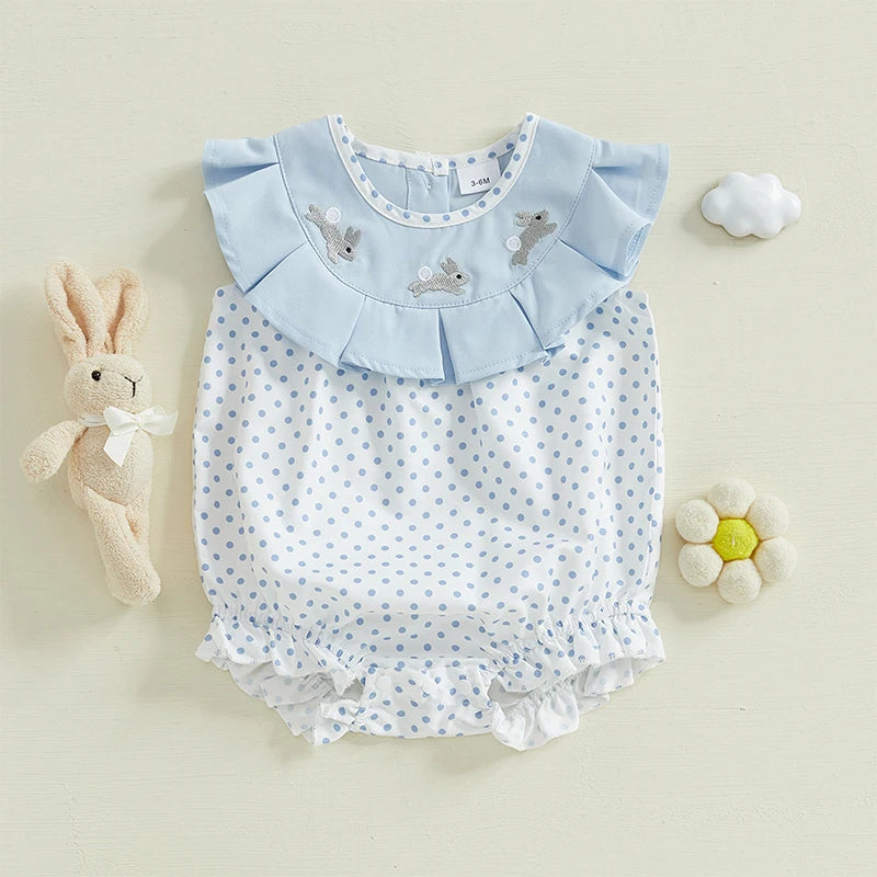 Ruffle Rabbit Embroidery Romper
