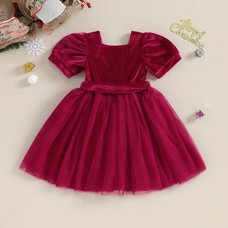 Solid Color Short Puff Sleeve Dress