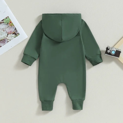 Baby Hooded Solid Color Zip Up Jumpsuits