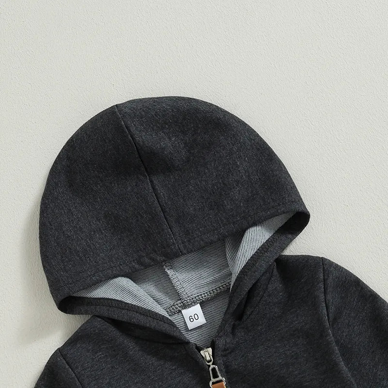 Baby Hooded Solid Color Zip Up Jumpsuits