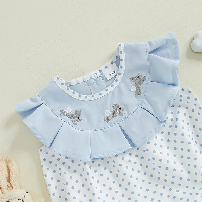 Ruffle Rabbit Embroidery Romper