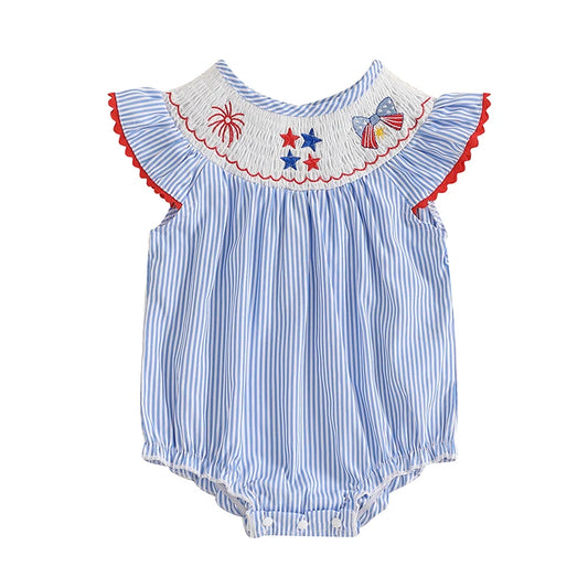 Starry Bow Smocked Bubble Romper