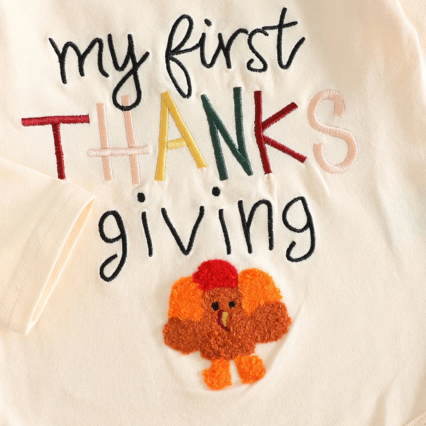 Baby Boy Thanksgiving Outfit Letter Embroidery Long Sleeve Romper Pants Hat