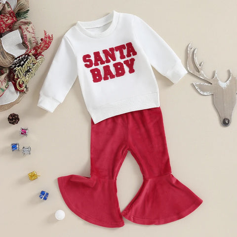 Girls' Santa Baby Sweatshirt Ribbed Flare Pants Set