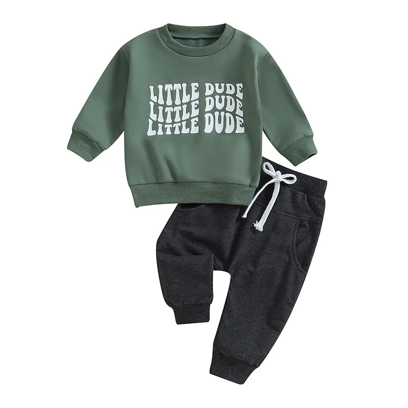 Boys' Little Dude Long Sleeve Pullover + Pocket Pants Set