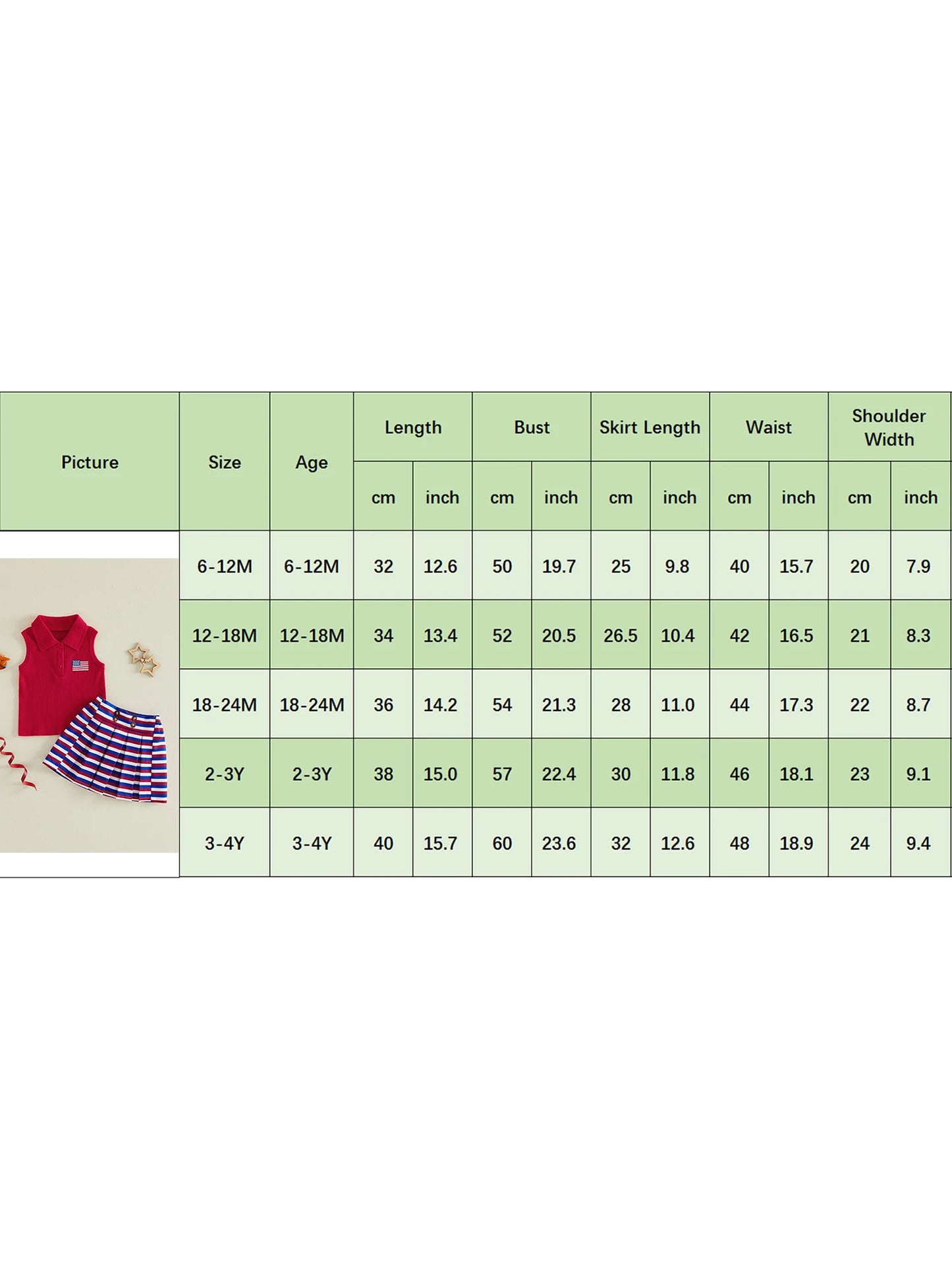 USA Flag Top & Striped Skirt Set