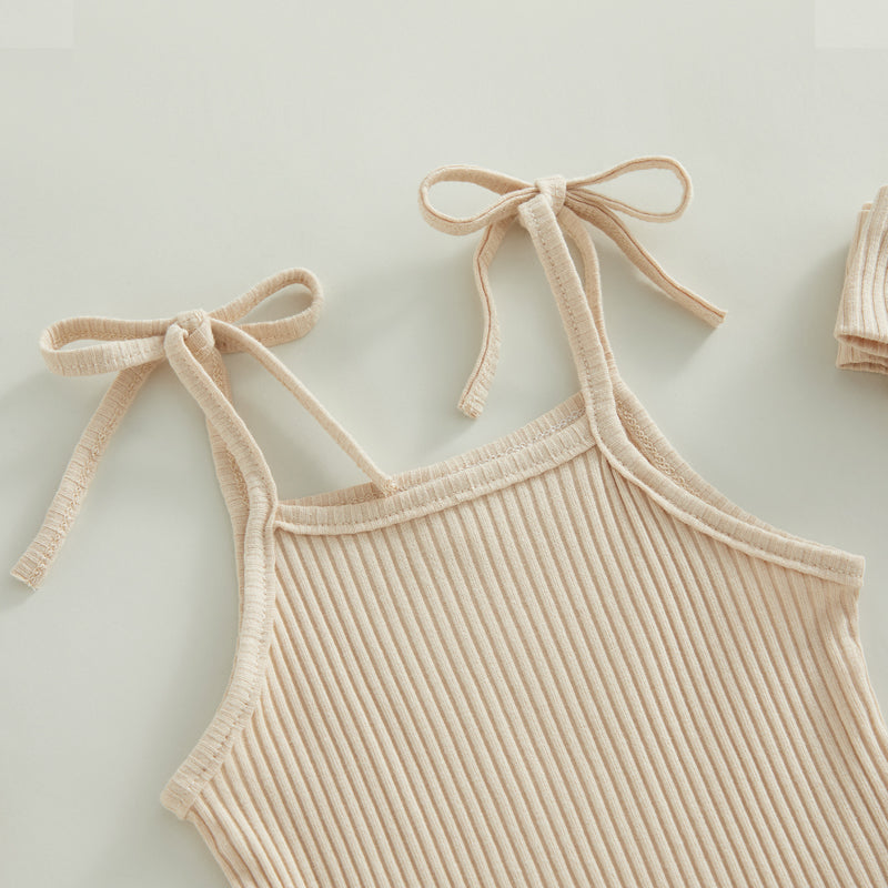 Soft Ribbed Flutter Tie-Strap Romper Set