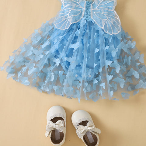 Pleated Butterfly Tulle Patchwork A-line Dress