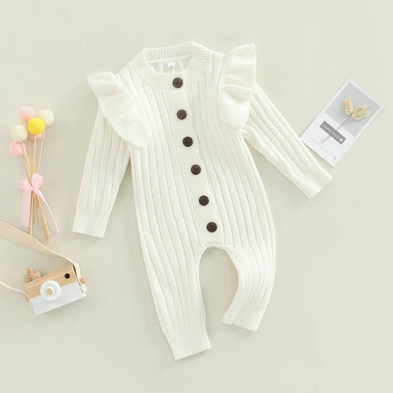 Cozy Ruffle Knit Button Romper