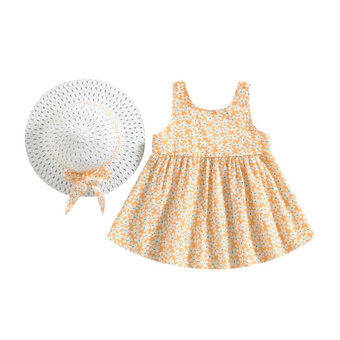 Girls' Princess D. Bowknot Dress w/ Sun Hat