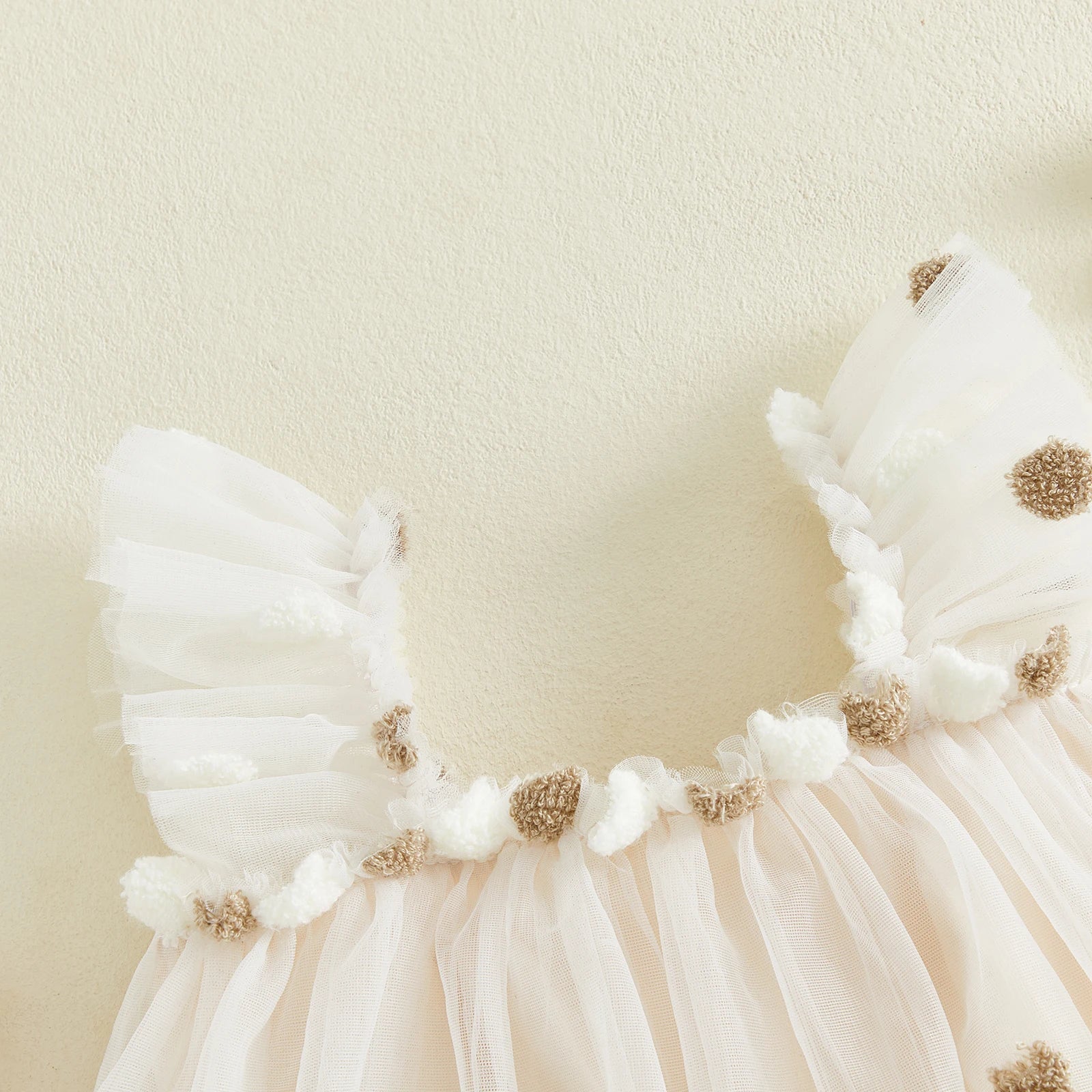 Golden Petal Tulle Dress & Bow Headband Set