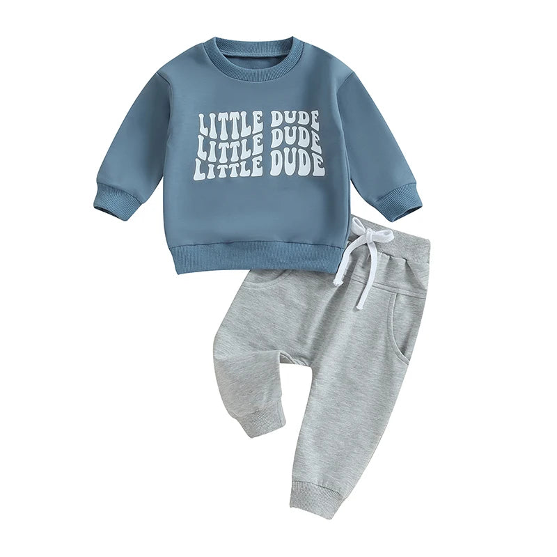 Boys' Little Dude Long Sleeve Pullover + Pocket Pants Set