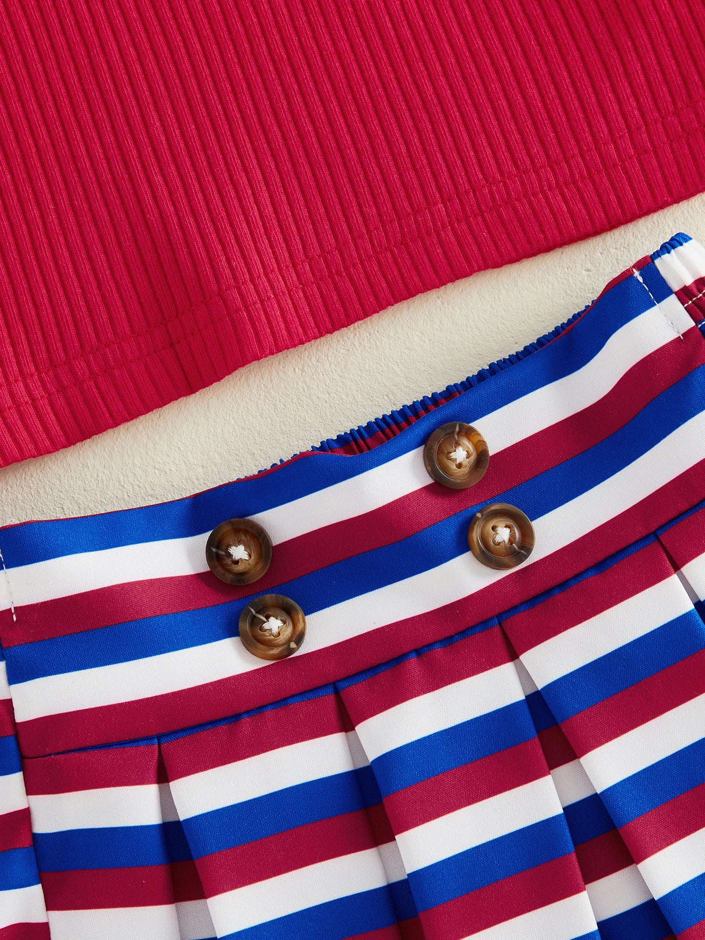 USA Flag Top & Striped Skirt Set