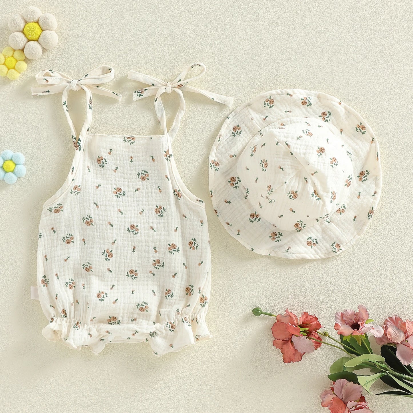 Sunny Days Muslin Romper & Sun Hat Set