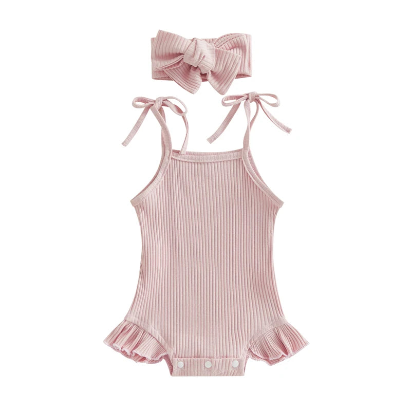 Soft Ribbed Flutter Tie-Strap Romper Set