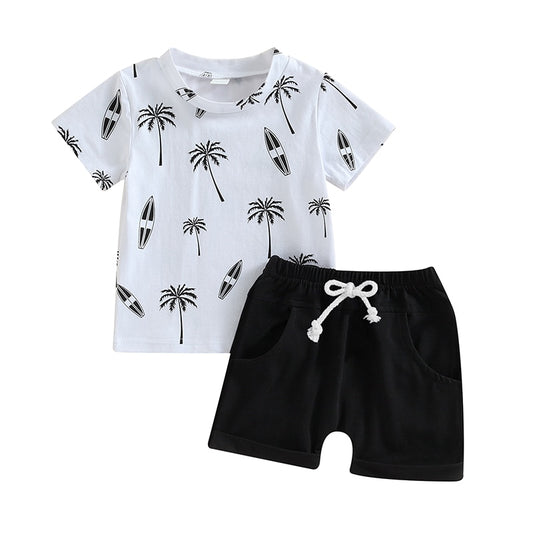 Boys' Palm Print T-Shirt Elastic Shorts