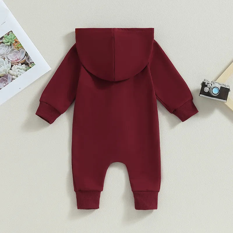 Baby Hooded Solid Color Zip Up Jumpsuits
