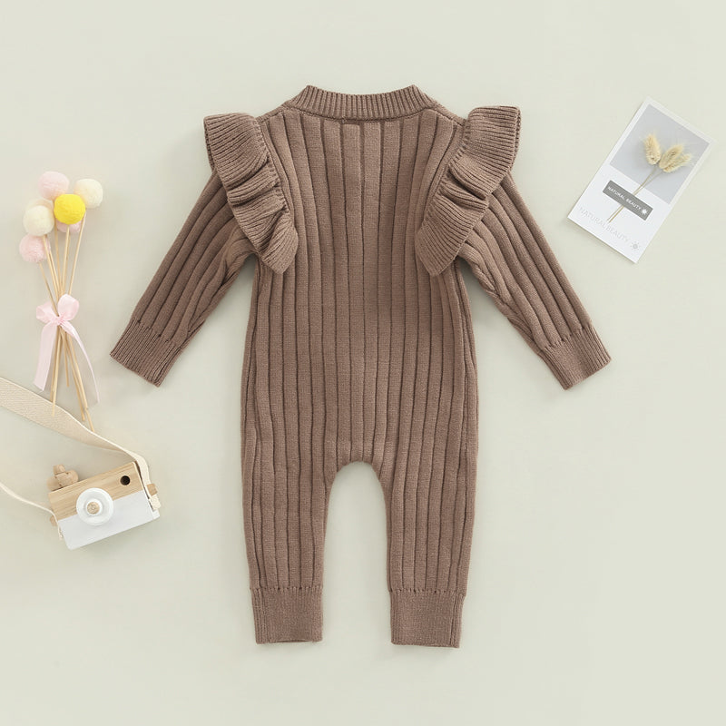 Cozy Ruffle Knit Button Jumpsuit