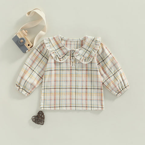 Plaid/Solid Doll Collar Full Sleeve Top