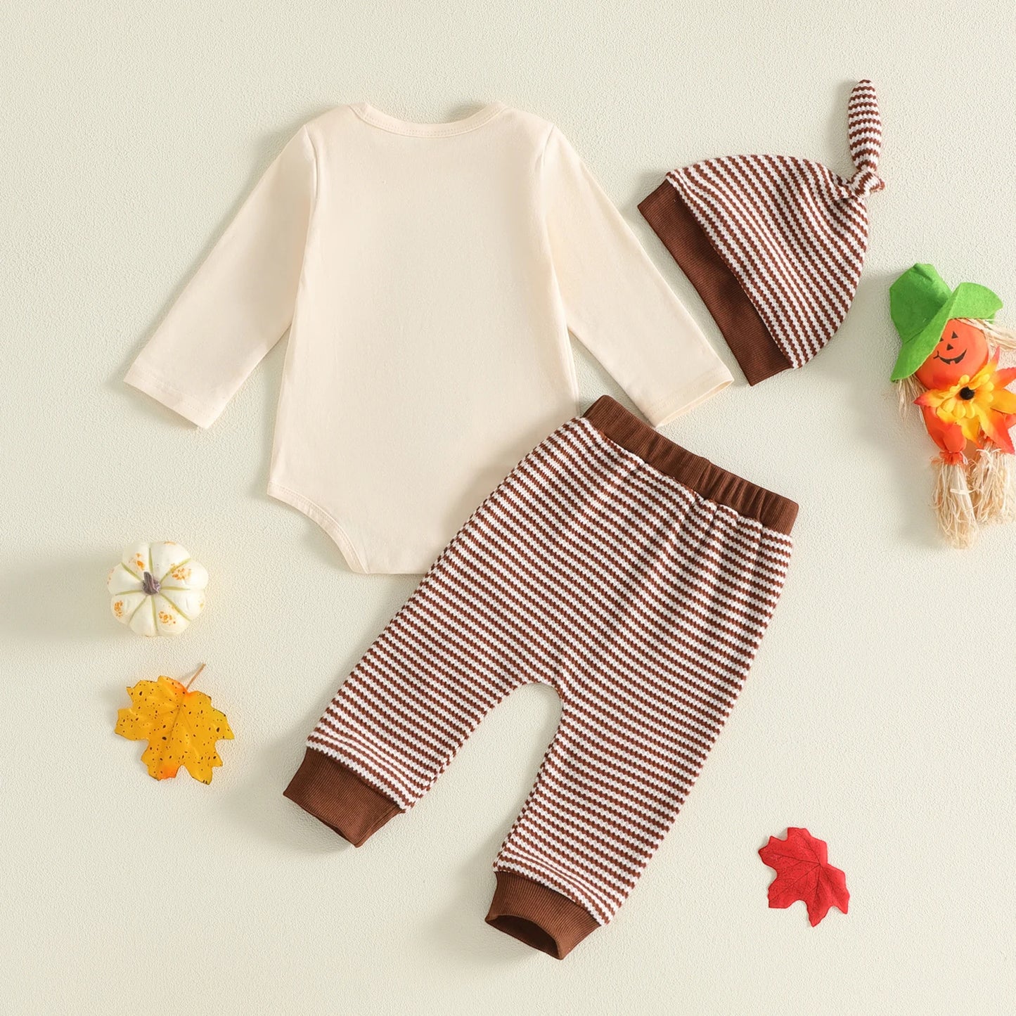 Baby Boy Thanksgiving Outfit Letter Embroidery Long Sleeve Romper Pants Hat