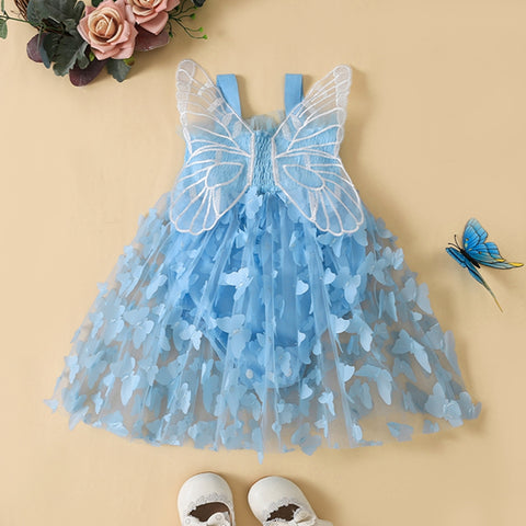 Pleated Butterfly Tulle Patchwork A-line Dress