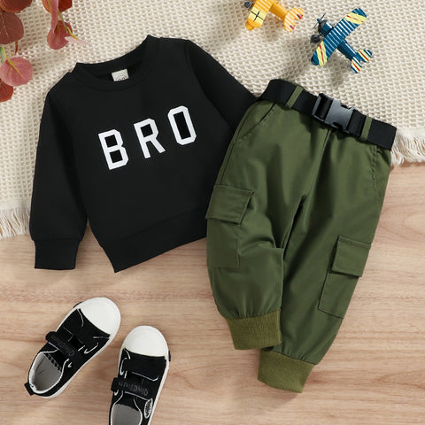 Boys' Bro Sweatshirts With Cargo Belted Pants