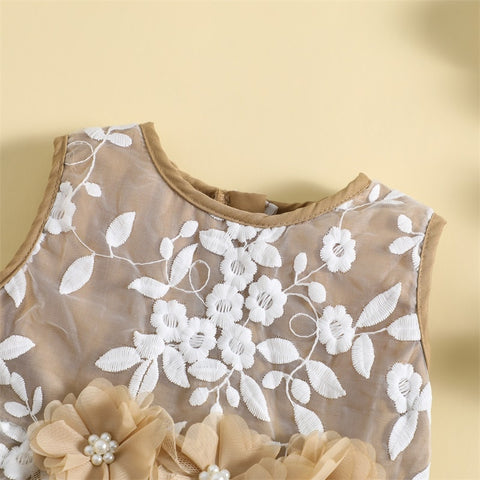 Lace Lined Flower Girl Khaki Dress