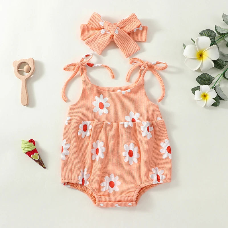 Sunny Daisy Tie-Strap Romper & Bow Set