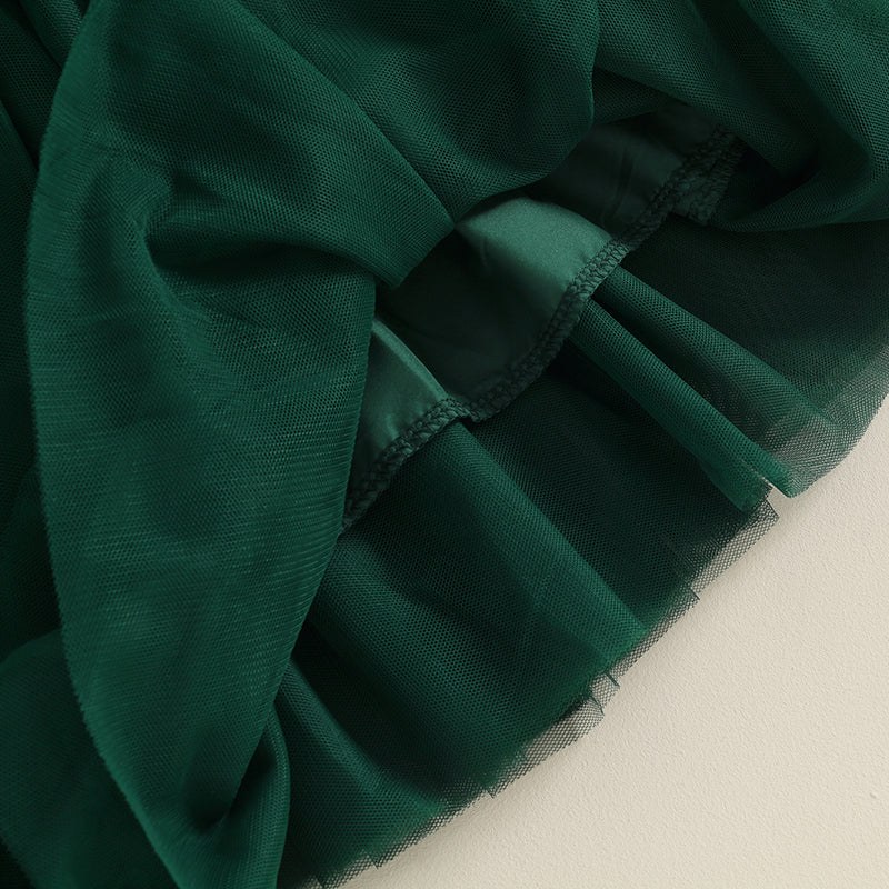 Solid Color Short Puff Sleeve Dress