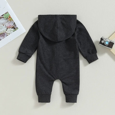 Baby Hooded Solid Color Zip Up Jumpsuits