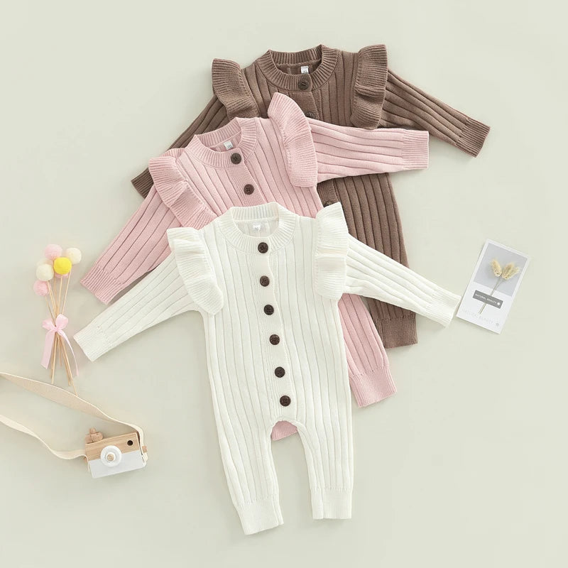 Cozy Ruffle Knit Button Romper