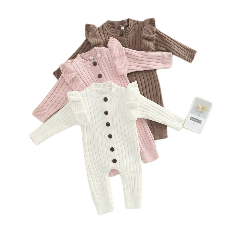 Cozy Ruffle Knit Button Romper