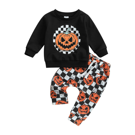 Glitch Halloween Jack-o-Lantern Plaid Pants Set