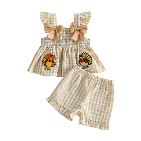 Harvest Charm Gingham Bow Short Set