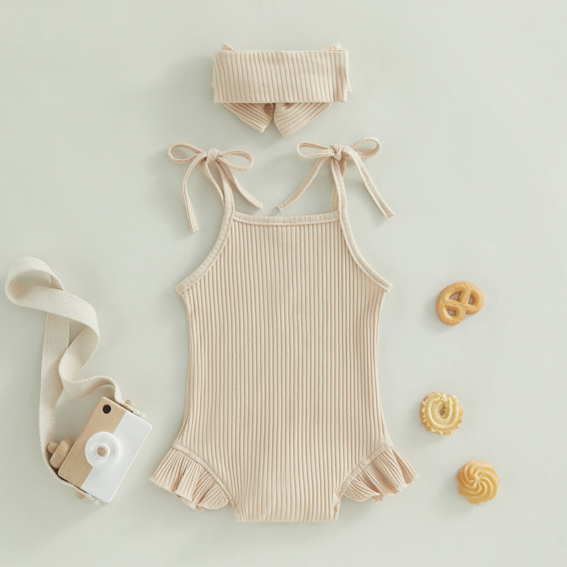 Soft Ribbed Flutter Tie-Strap Romper Set