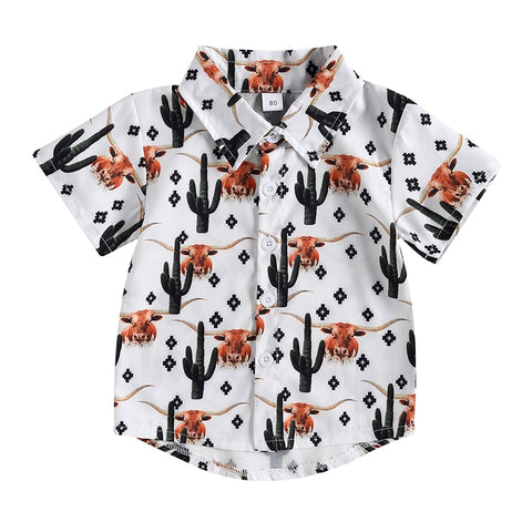 Lapel Bull Print Turn Down Collar Shirt