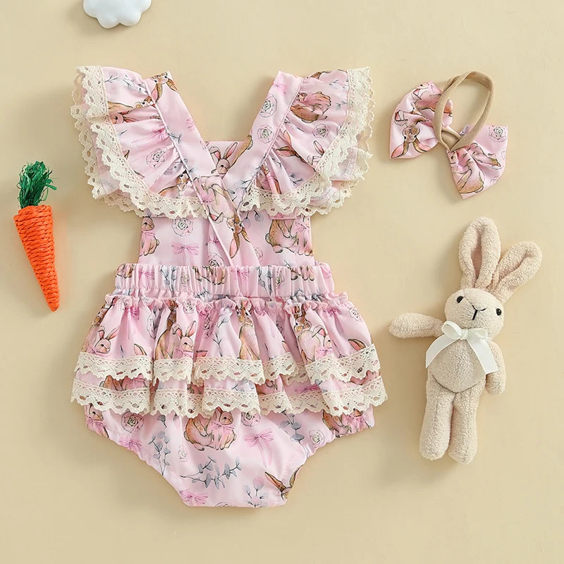 Bunny Blossom Lace Romper Set