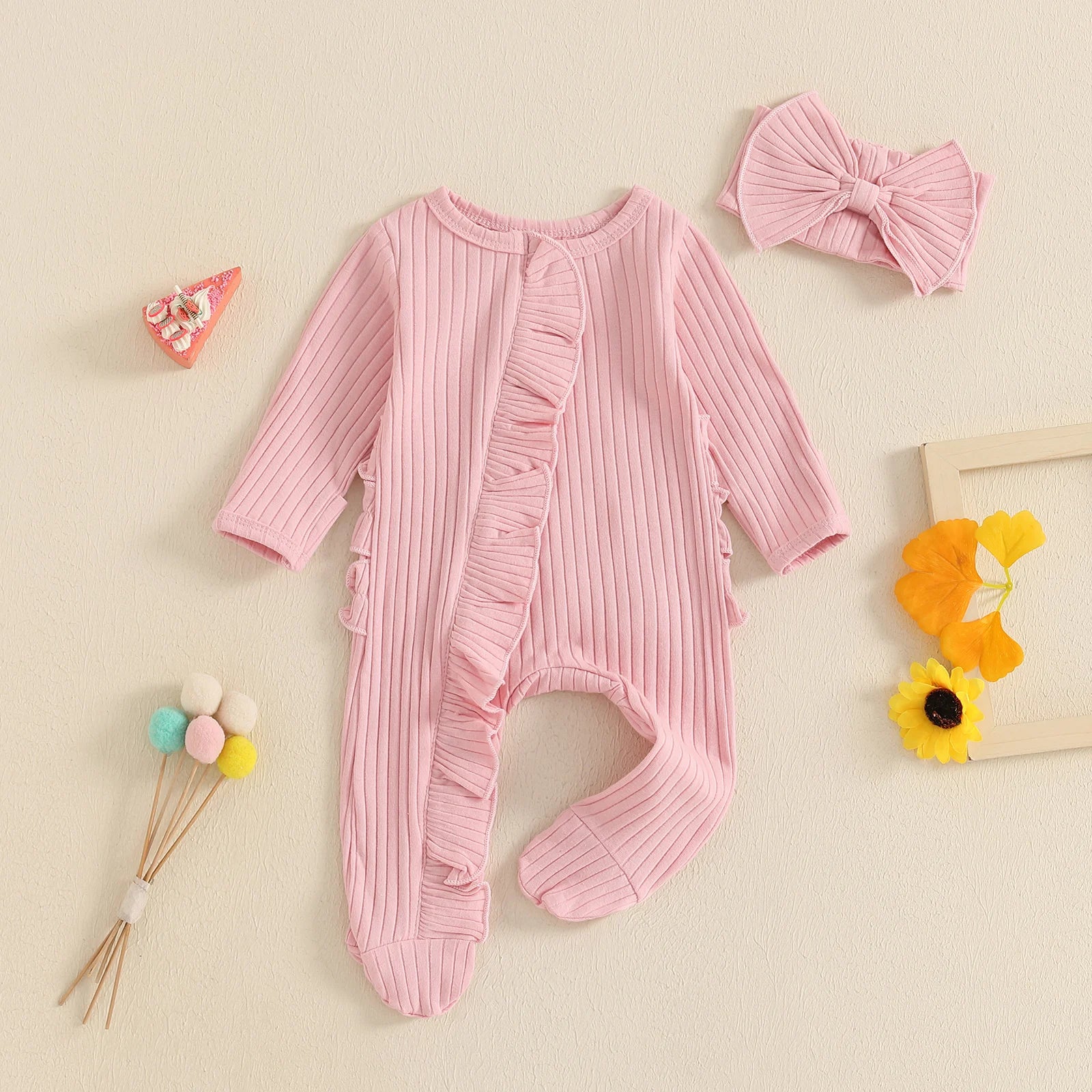 Sweetheart Ruffle Footie Knit Set