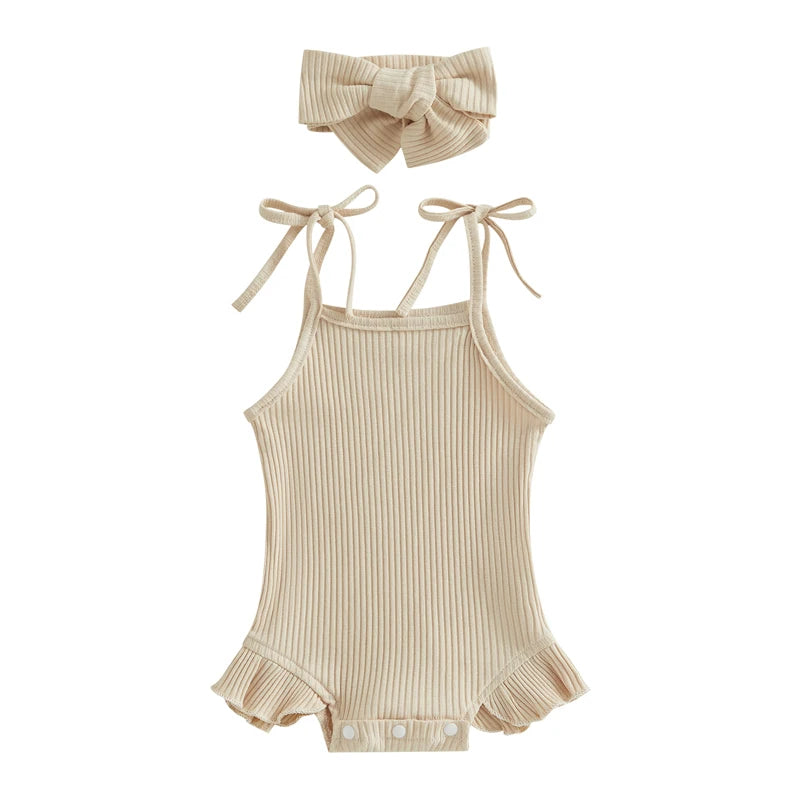 Soft Ribbed Flutter Tie-Strap Romper Set
