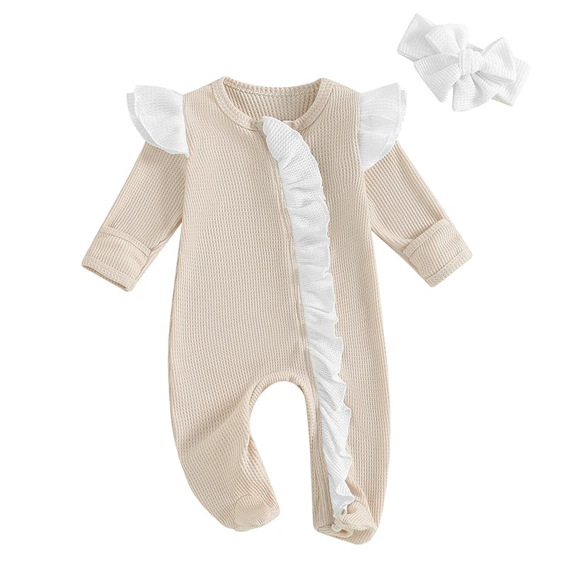 Blush Ruffle Ribbed Jumpsuit & Bow Set