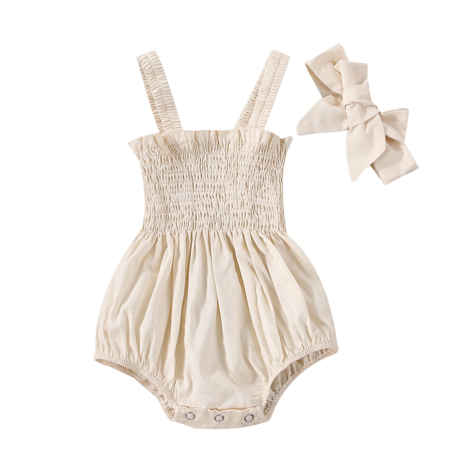 Girls' Solid Color Romper and Headband Set