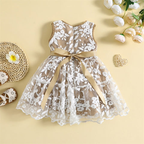 Lace Lined Flower Girl Khaki Dress