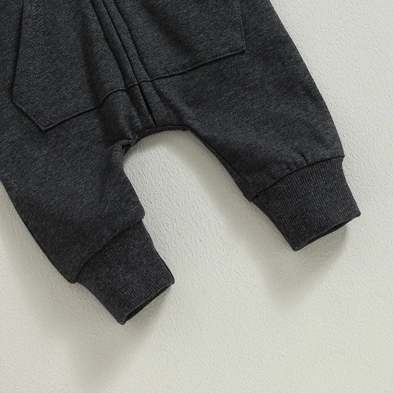 Baby Hooded Solid Color Zip Up Jumpsuits