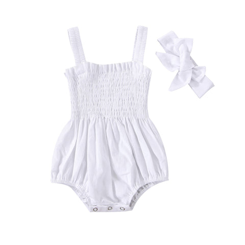 Girls' Solid Color Romper and Headband Set