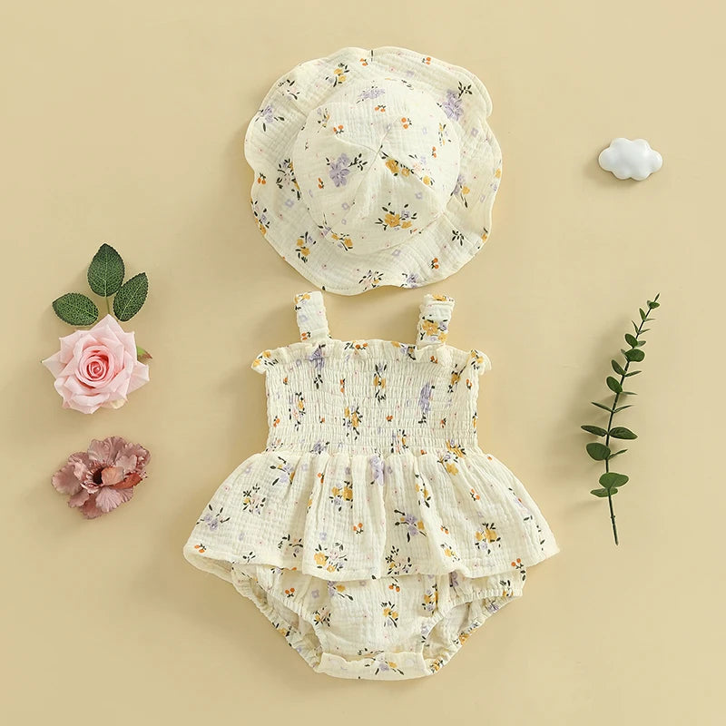 Blooming Meadow Muslin Romper & Sun Hat Set