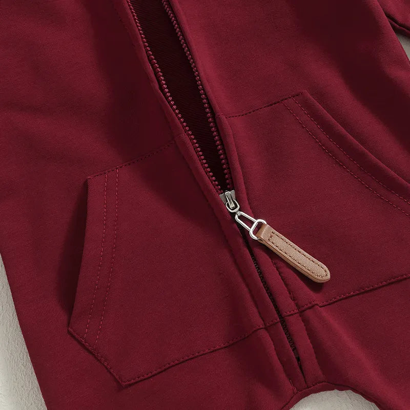 Baby Hooded Solid Color Zip Up Jumpsuits